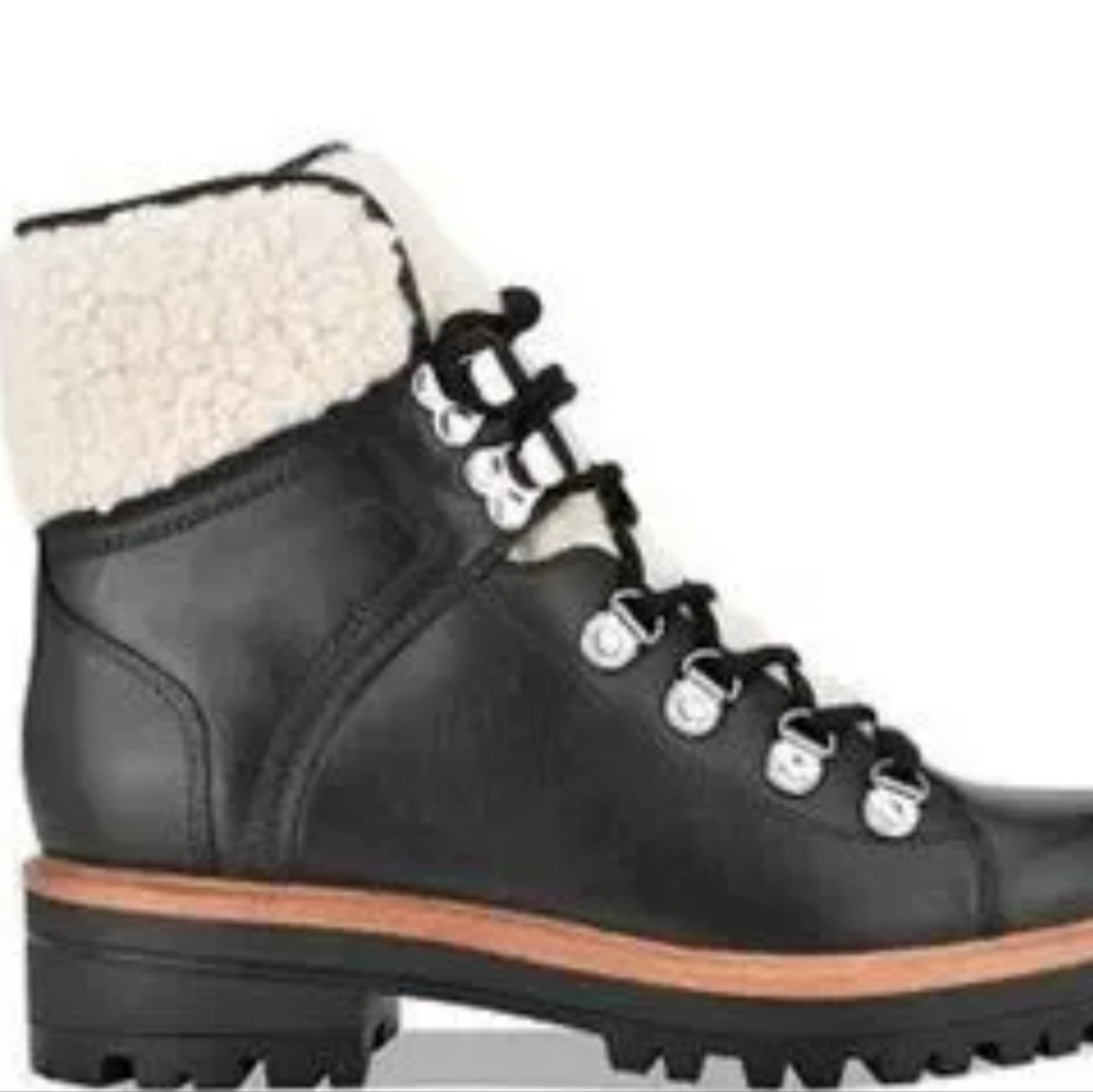Marc Fisher Leather Black and Faux Fur Isabel Womens Boots Size 8.5